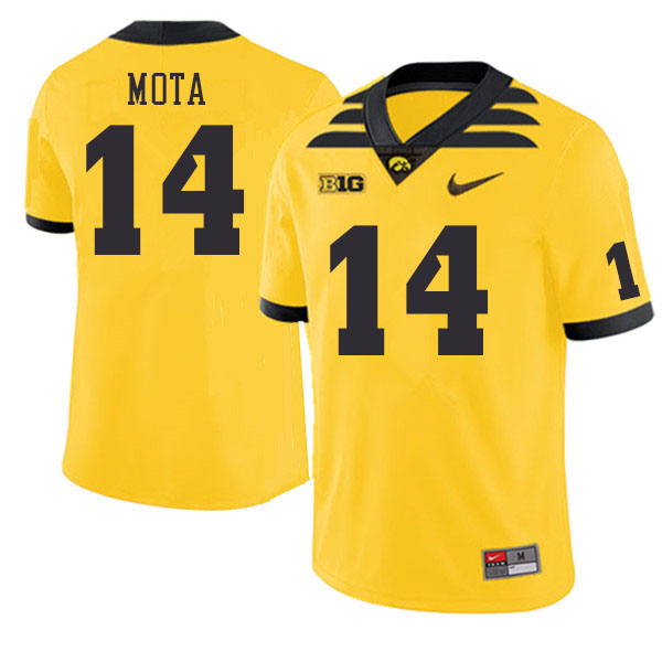 Men #14 Alex Mota Iowa Hawkeyes College Football Jerseys Stitched Sale-Gold - Click Image to Close